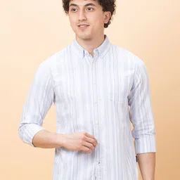 Being Human Men Button-Down Collar Vertical Striped Cotton Slim Fit Casual Shirt-picture-48