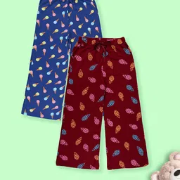 KiddoPanti Girls Pack Of 2 Printed Pure Cotton Lounge Pant-picture-17