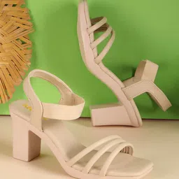 AROOM Women Square Toe Striped Block Sandals-17