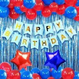 Solid Happy Birthday Banner with Balloon 2 Shiny Fringe Foil Curtain-image-16