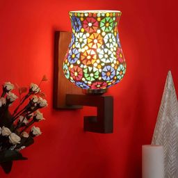 Devansh White & Blue Printed Wood Traditional Wall Lamp-image-81