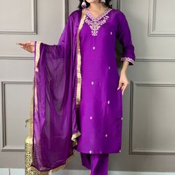 KALINI Women Floral Embroidered Regular Sequinned Chanderi Silk Kurta with Trousers & With Dupatta-image-86
