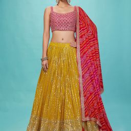 FABPIXEL Embellished Mirror Work Semi-Stitched Lehenga & Unstitched Blouse With Dupatta-16