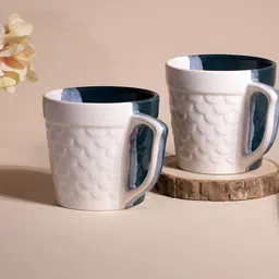Storepedia Green & White Textured 2 Piece Ceramic Matte Cups And Mugs-image-1