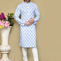RANAK Men Embroidered Regular Pure Cotton Kurta with Pyjamas-picture-3