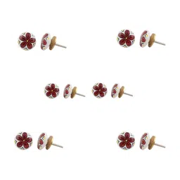Indianshelf 6Pcs White & Red Textured Ceramic Knobs-10
