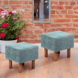 Ikiriya 2-Pcs Blue & Brown Woven Design Square Ottomans-2