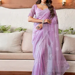 DIVASTRI Floral Embroidered Organza Designer Saree-image-22