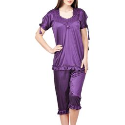PHALIN Women Multicoloured Satin Solid Nightdress-image-96