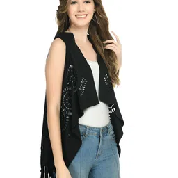 Brainbees Self Design Cut Out Sleeveless Open Front Shrug image 2