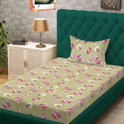 Myntra Elegant Homes Green & Pink Printed 400 TC Single Bedsheet- 2.25 m x 1.50 m-image-86