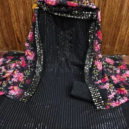 HERE&NOW Women Black Poly Georgette Unstitched Dress Material-picture-4