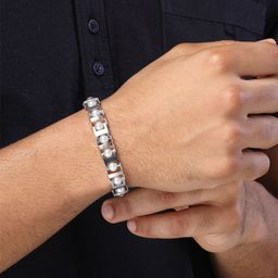 Bohey by KARATCART Men Pearls Handcrafted Silver-Plated Link Bracelet-picture-10
