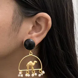 FindHerFavorite Gold-Plated Stones Studded & Beads Beaded Contemporary Drop Earrings-46