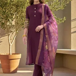 SZN Women Ethnic Motifs Embroidered Regular Straight Kurta with Trousers & Dupatta-picture-21