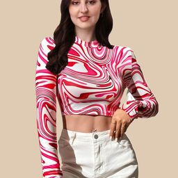 De La Moda Women Printed Blouson Crop Top-image-71