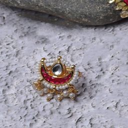 DUGRISTYLE Gold-Plated Kundan Studded & Pearls Beaded Adjustable Finger Ring-image-60