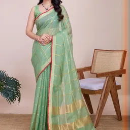 Teal Soft Cotton Saree With Zari Lace Border And Matching Blouse-22