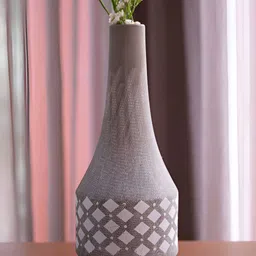 curiocasa Ara Grey & White Geometric-Patterned Ceramic Flower Vase-2