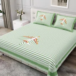BED-SHEET.COM Green & White Striped Pure Cotton 240 TC King Bedsheet Set 2.99 m x 2.99 m-image-75