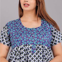 AAKARSHANA CREATION Blue Pure Cotton Maxi Checked Nightdress-image-63