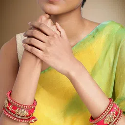 Peora Set of 10 Red Gold-Plated Designer Silk Thread Studded Bridal Chuda Bangles image 2