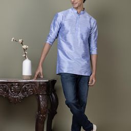 PulseIQ Men Dupion Silk Straight Kurtas-picture-3