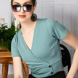 ZEUGEN Women Ribbed V-Neck Crop Wrap Top-picture-49