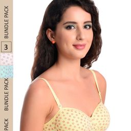 Designer Bugs Pack of 3 Blue & Yellow T-Shirt Bra - Lightly Padded-picture-26