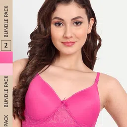 FIMS Pack Of 2 Floral Lightly Padded Cotton Bra-picture-49