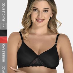 StyFun Pack of 2 Non-Wired Lightly Padded Seamless Lace T-shirt Bra With All Day Comfort-57