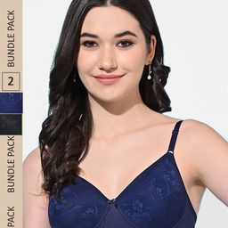 FIMS Pack Of 2 Floral Full Coverage Lightly Padded All Day Comfort Bra BRA_SLK-Y_Blue_SLK-27