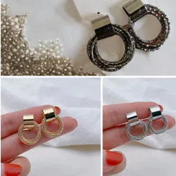 NAVJAI Set of 3 Gold-Plated & Multi Metal Earrings-picture-6