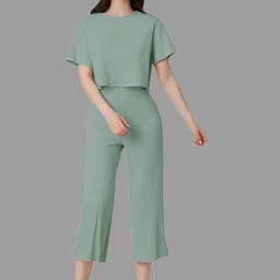 Mast & Harbour Round Neck Half Sleeves Top With Trousers Co-Ords-image-56