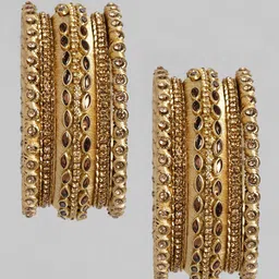 Peora Set of 10 Cream-Coloured Handcrafted Silk Thread Kundan Studded Chuda Bangles image 2