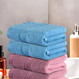 Kuber Industries Pink & Blue 4 Pieces Cotton 225 GSM Anti Bacterial Face Towels-11