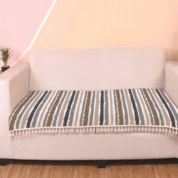 STITCHNEST Teal Blue & White Striped Velvet 3 Seater Anti Slip Sofa Cover-image-35