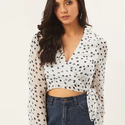 ANVI Be Yourself Polka Dot Print Chiffon Wrap Crop Top-image-71