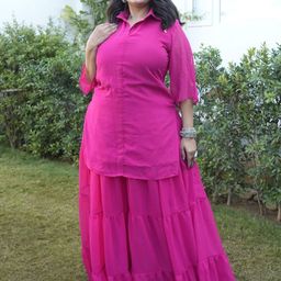Swadeshi Shringaar Women Maharani Hot Pink Sharara Co-Ords-image-78