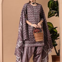 METAFAB Women Floral Printed Regular Kurta with Patiala & With Dupatta-picture-1