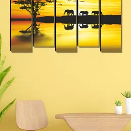 Aura Yellow & Black 5 Pieces Wooden Animals Wall Paintings-image-30