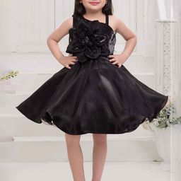 Lagorii Girls Sleeveless And Floral Embellished Frock - Black-image-63