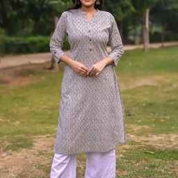 Vivika Floral Printed Mandarin Collar Pure Cotton Straight Kurta-56