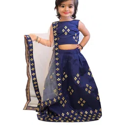 Shoryam Fashion Girls Blue Raw Silk Lehenga Choli-picture-4
