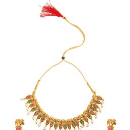 Shining Jewel - By Shivansh Gold-Plated Pink & Green Stone-Studded Choker Jewellery Set-picture-27