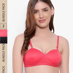 KYODO Pack Of 2 Lightly Padded Non-Wired Half Coverage Seamless Cotton T-shirt Bra-3