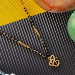 Digital Dress Room Gold-Plated Black & White Stone-Studded & Beaded C-Shaped Mangalsutra-13