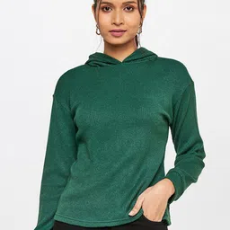 AND Women Green Solid Hooded Top-image-85