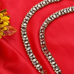ANIKAS CREATION Set Of 2 Gold-Plated White Kundan-Studded Beaded Vilandi Anklets-image-6