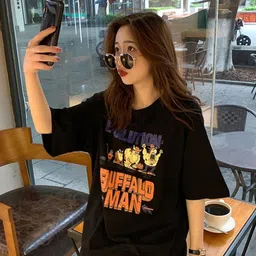 KPOP Women Typography Printed Round Neck Oversized T-shirt-picture-7
